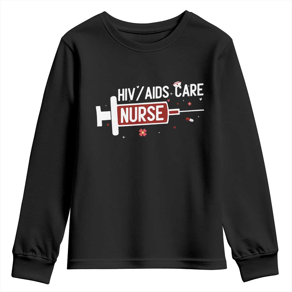 HIV AIDS Care Nurse Youth Sweatshirt Red Ribbon Support Gift TS12 Black Print Your Wear
