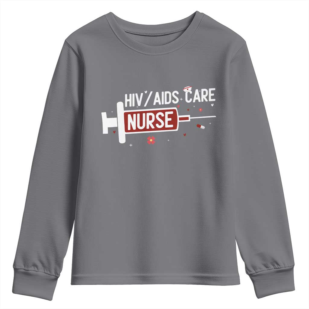 HIV AIDS Care Nurse Youth Sweatshirt Red Ribbon Support Gift TS12 Charcoal Print Your Wear