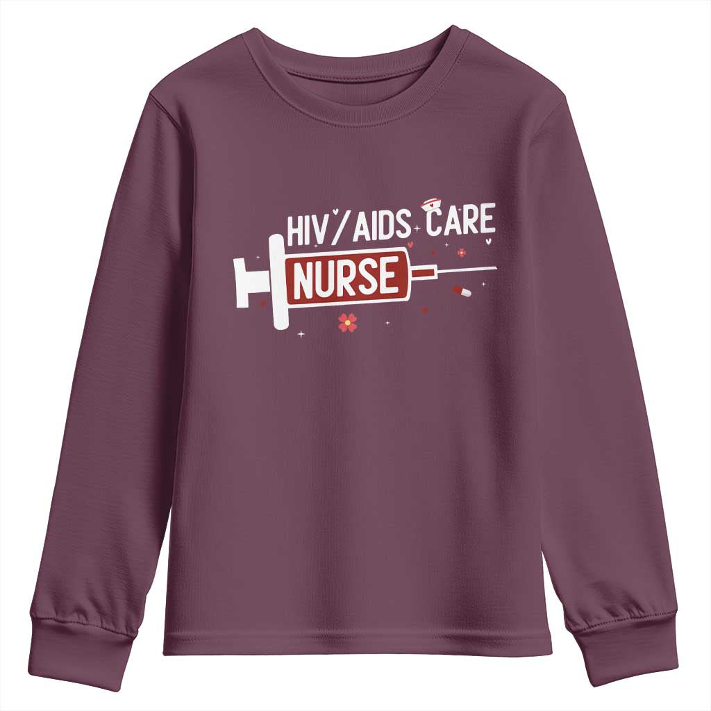 HIV AIDS Care Nurse Youth Sweatshirt Red Ribbon Support Gift TS12 Maroon Print Your Wear