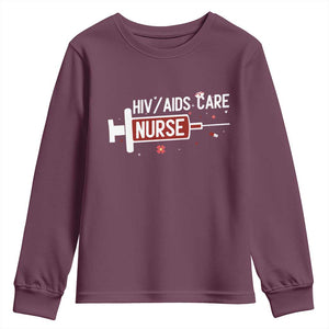 HIV AIDS Care Nurse Youth Sweatshirt Red Ribbon Support Gift TS12 Maroon Print Your Wear