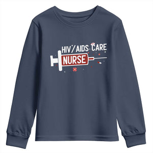 HIV AIDS Care Nurse Youth Sweatshirt Red Ribbon Support Gift TS12 Navy Print Your Wear