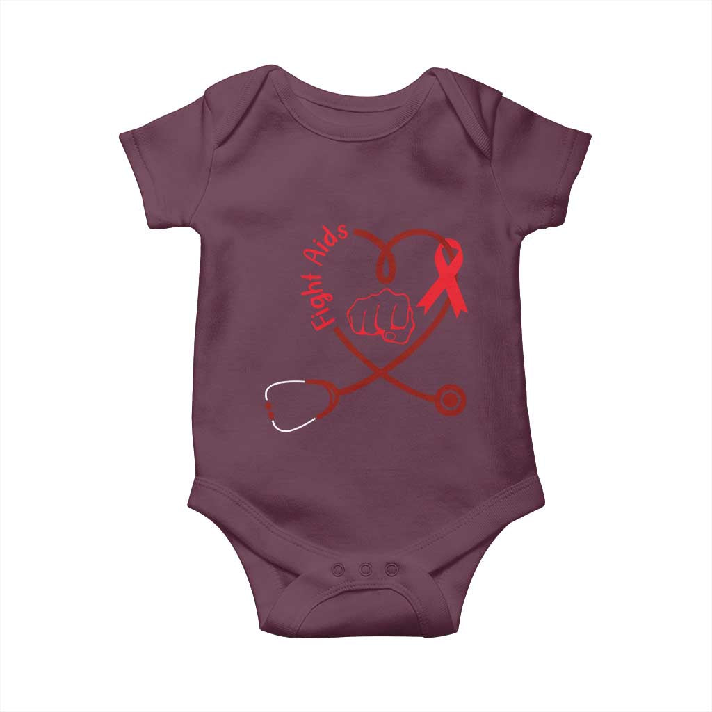 Fight AIDS Nurse Baby Onesie Red Ribbon HIV Awareness Gift TS12 Maroon Print Your Wear