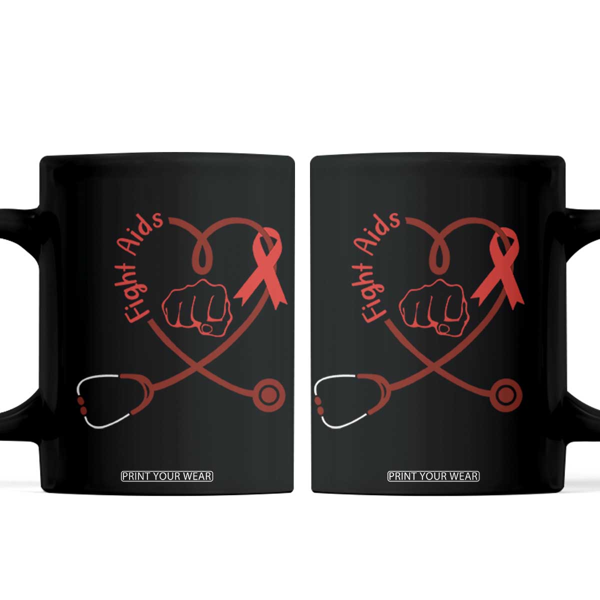 Fight AIDS Nurse Coffee Mug Red Ribbon HIV Awareness Gift TS12 Black Print Your Wear