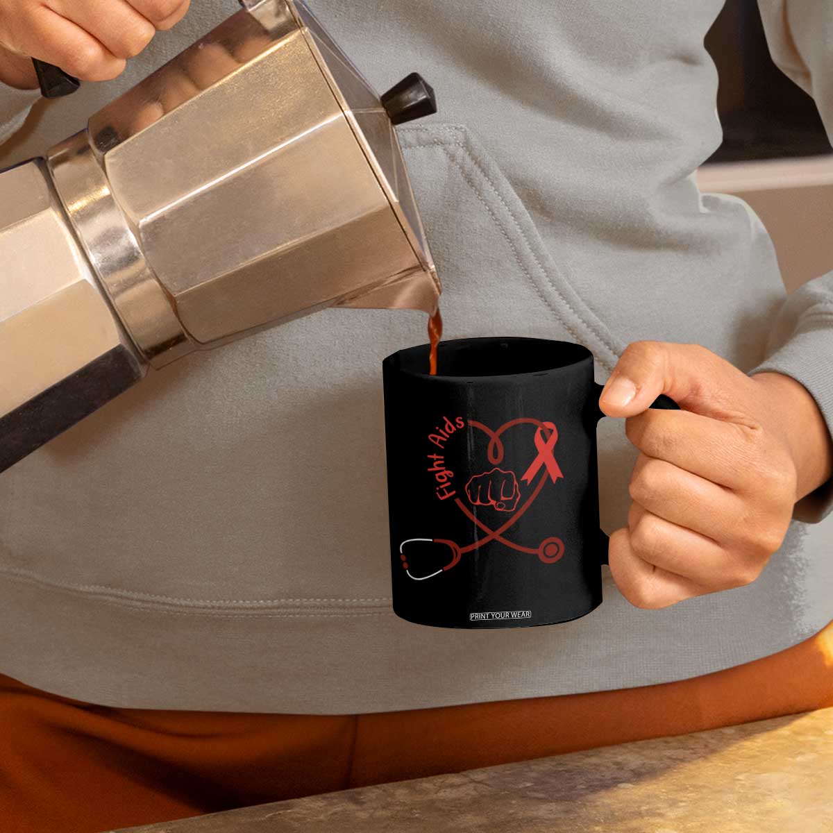 Fight AIDS Nurse Coffee Mug Red Ribbon HIV Awareness Gift TS12 Print Your Wear