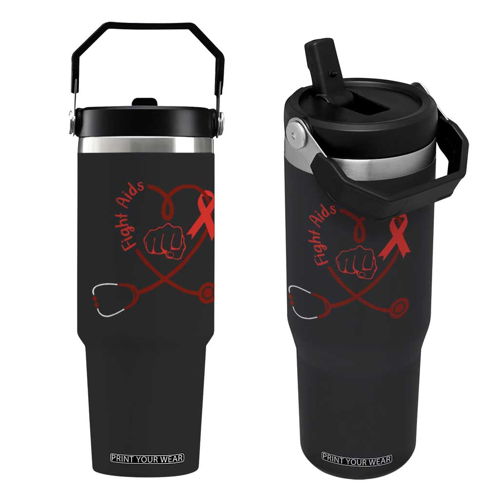 Fight AIDS Nurse Flip Straw Tumbler Red Ribbon HIV Awareness Gift TS12 One Size: 30 oz Black Print Your Wear
