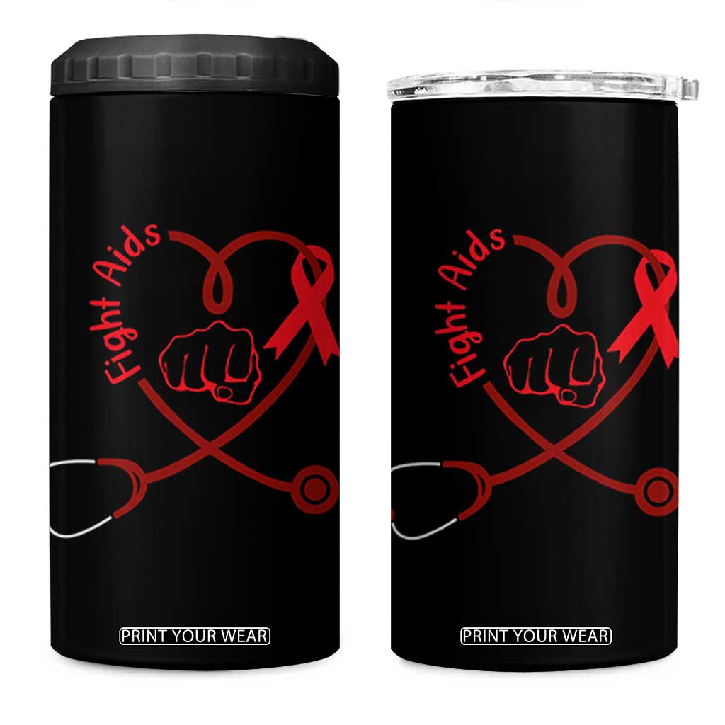 Fight AIDS Nurse 4 in 1 Can Cooler Tumbler Red Ribbon HIV Awareness Gift TS12 One Size: 16 oz Black Print Your Wear