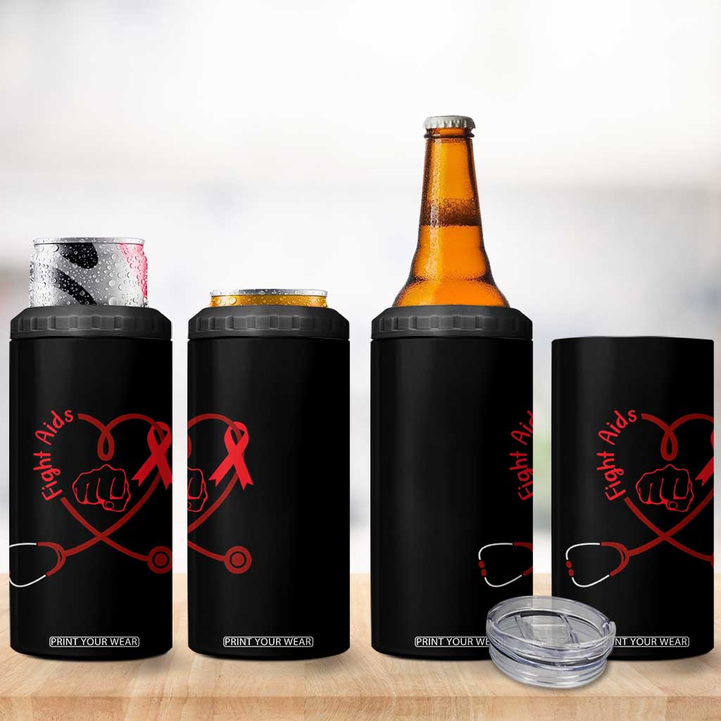 Fight AIDS Nurse 4 in 1 Can Cooler Tumbler Red Ribbon HIV Awareness Gift TS12 Print Your Wear
