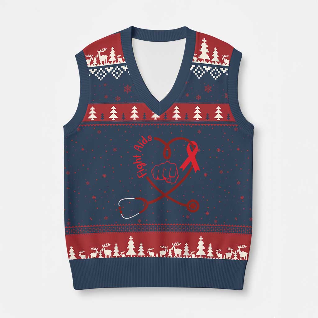 Fight AIDS Nurse V-Neck Knit Sweater Vest Red Ribbon HIV Awareness Gift TS12 Navy Red Print Your Wear