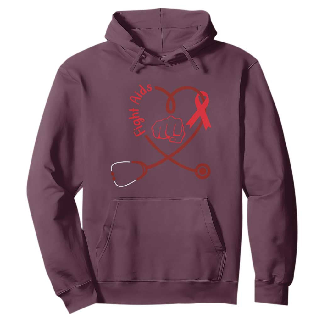 Fight AIDS Nurse Hoodie Red Ribbon HIV Awareness Gift TS12 Maroon Print Your Wear