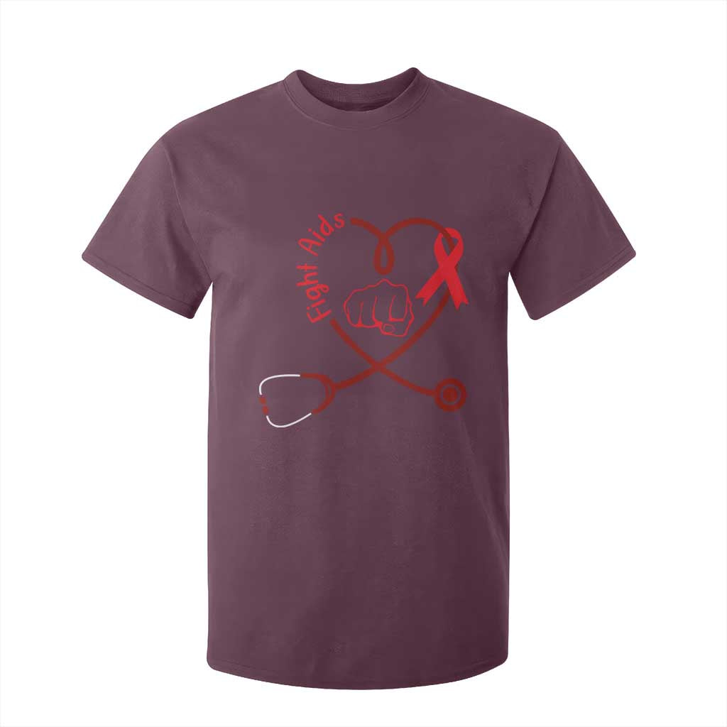 Fight AIDS Nurse T Shirt For Kid Red Ribbon HIV Awareness Gift TS12 Maroon Print Your Wear