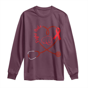 Fight AIDS Nurse Long Sleeve Shirt Red Ribbon HIV Awareness Gift TS12 Maroon Print Your Wear