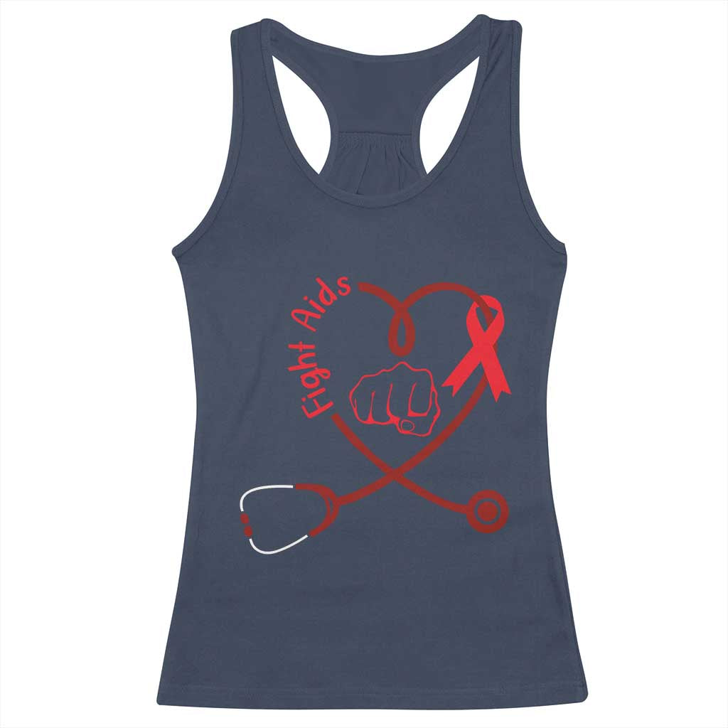 Fight AIDS Nurse Racerback Tank Top Red Ribbon HIV Awareness Gift TS12 Navy Print Your Wear