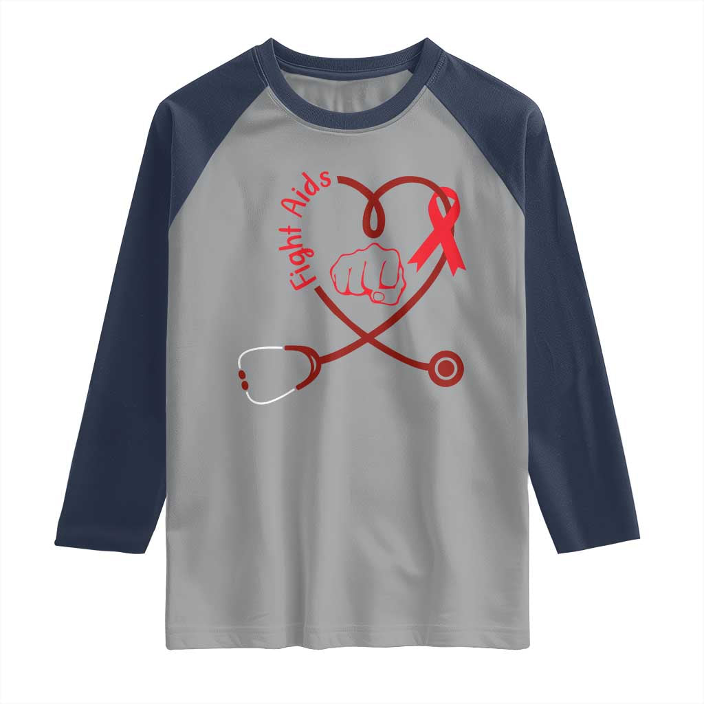 Fight AIDS Nurse Raglan Shirt Red Ribbon HIV Awareness Gift TS12 Sport Gray Navy Print Your Wear