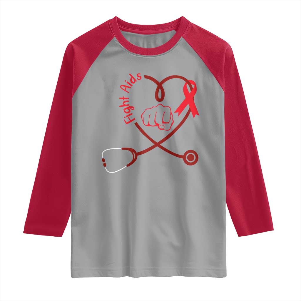 Fight AIDS Nurse Raglan Shirt Red Ribbon HIV Awareness Gift TS12 Sport Gray Red Print Your Wear