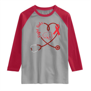 Fight AIDS Nurse Raglan Shirt Red Ribbon HIV Awareness Gift TS12 Sport Gray Red Print Your Wear