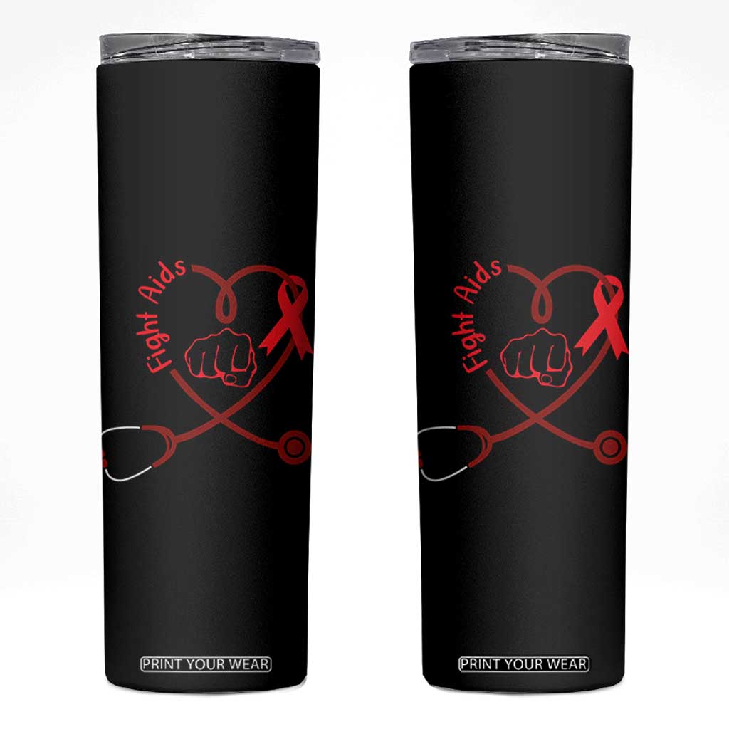 Fight AIDS Nurse Skinny Tumbler Red Ribbon HIV Awareness Gift TS12 Black Print Your Wear