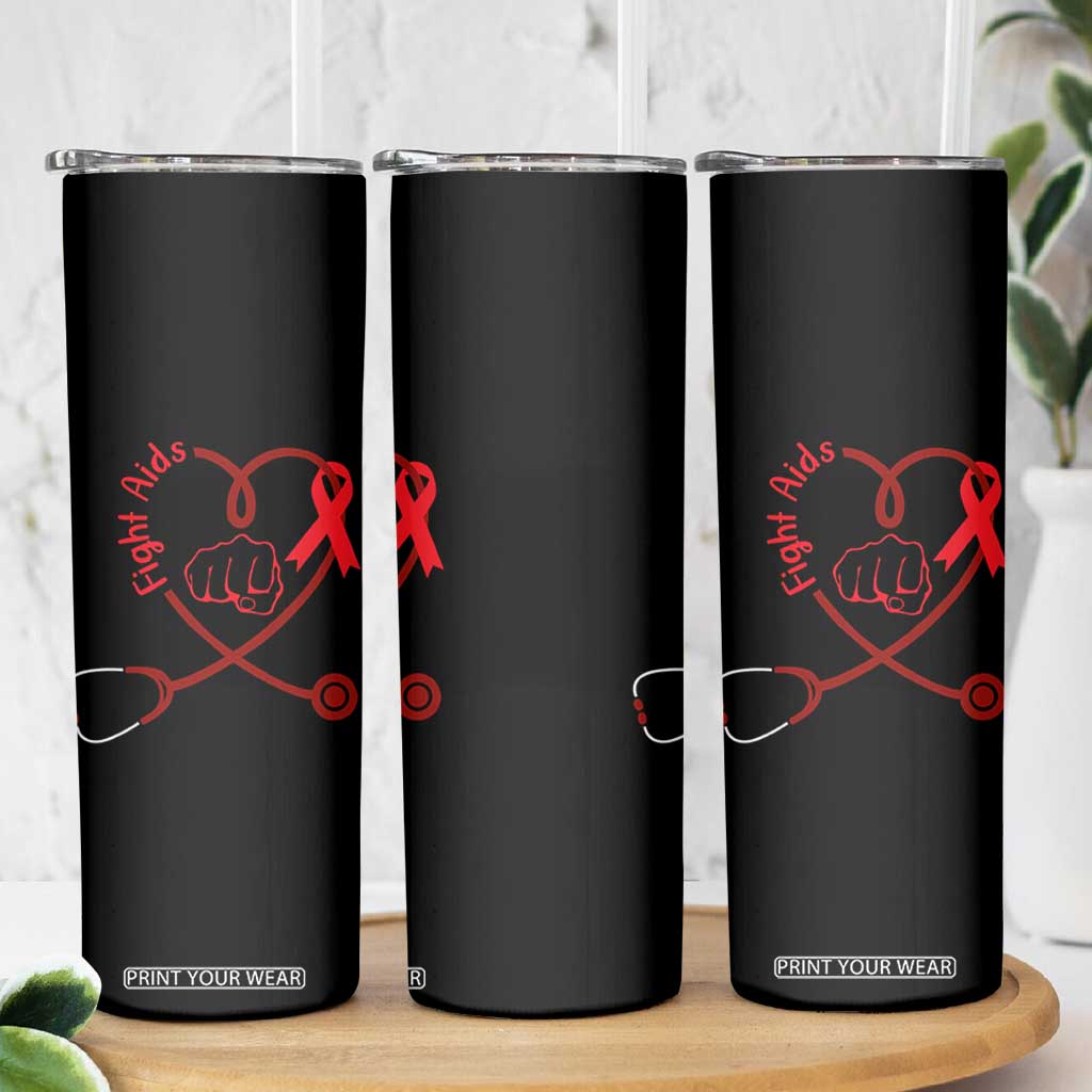 Fight AIDS Nurse Skinny Tumbler Red Ribbon HIV Awareness Gift TS12 Print Your Wear