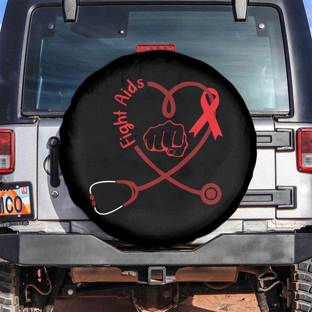 Fight AIDS Nurse Spare Tire Cover Red Ribbon HIV Awareness Gift TS12 No hole Black Print Your Wear