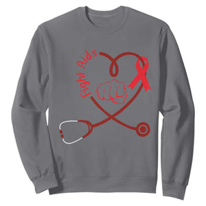 Fight AIDS Nurse Sweatshirt Red Ribbon HIV Awareness Gift TS12 Charcoal Print Your Wear
