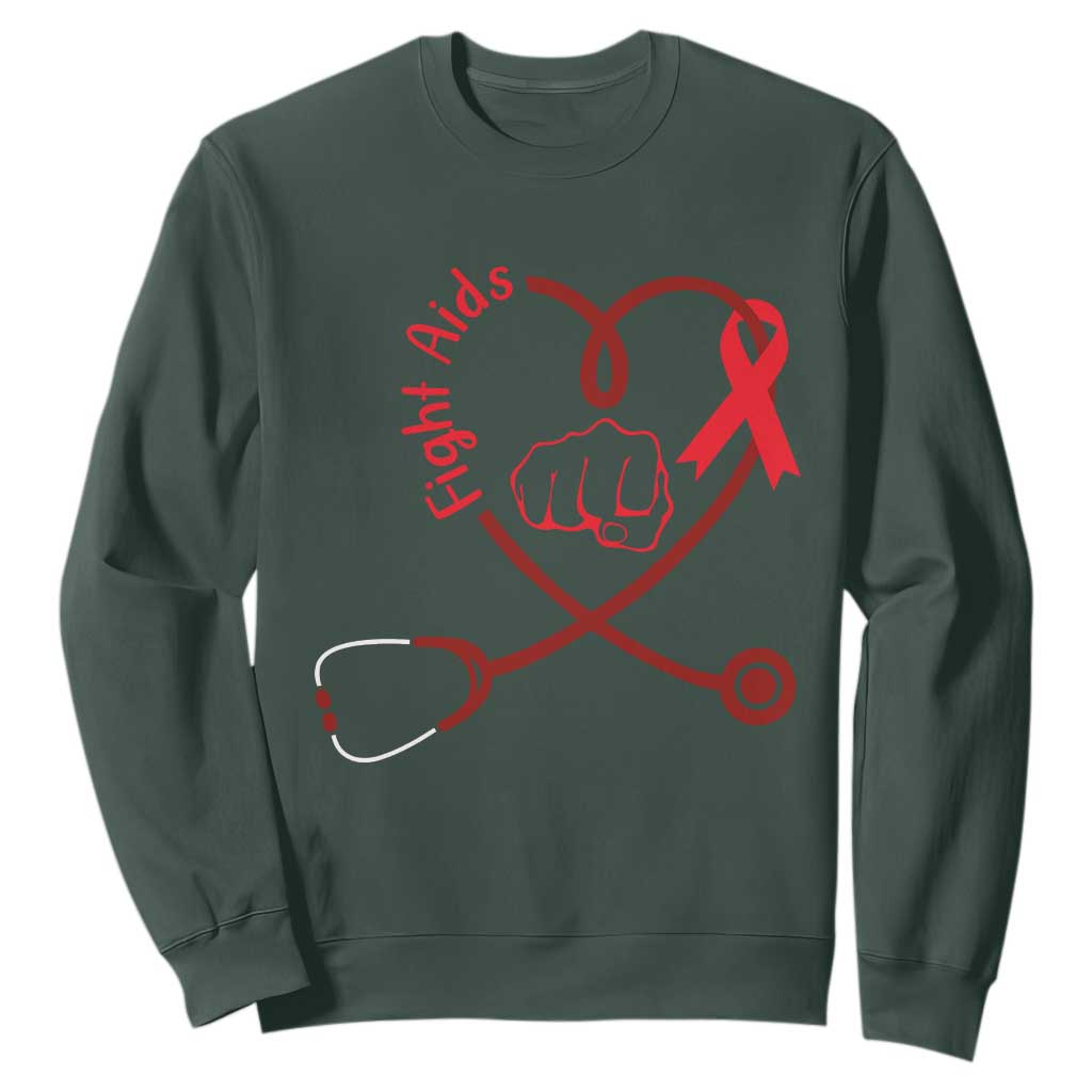 Fight AIDS Nurse Sweatshirt Red Ribbon HIV Awareness Gift TS12 Dark Forest Green Print Your Wear
