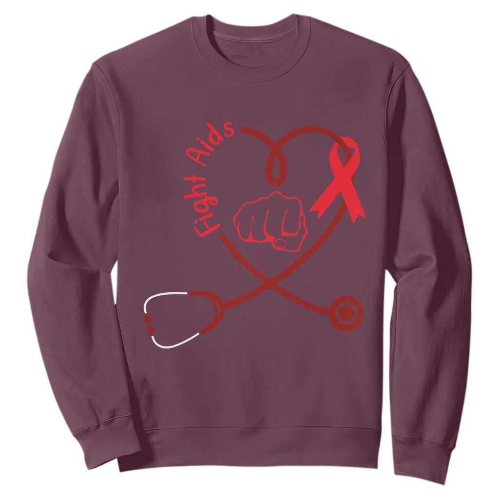 Fight AIDS Nurse Sweatshirt Red Ribbon HIV Awareness Gift TS12 Maroon Print Your Wear