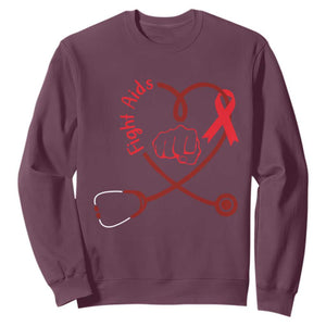 Fight AIDS Nurse Sweatshirt Red Ribbon HIV Awareness Gift TS12 Maroon Print Your Wear