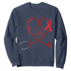 Fight AIDS Nurse Sweatshirt Red Ribbon HIV Awareness Gift TS12 Navy Print Your Wear