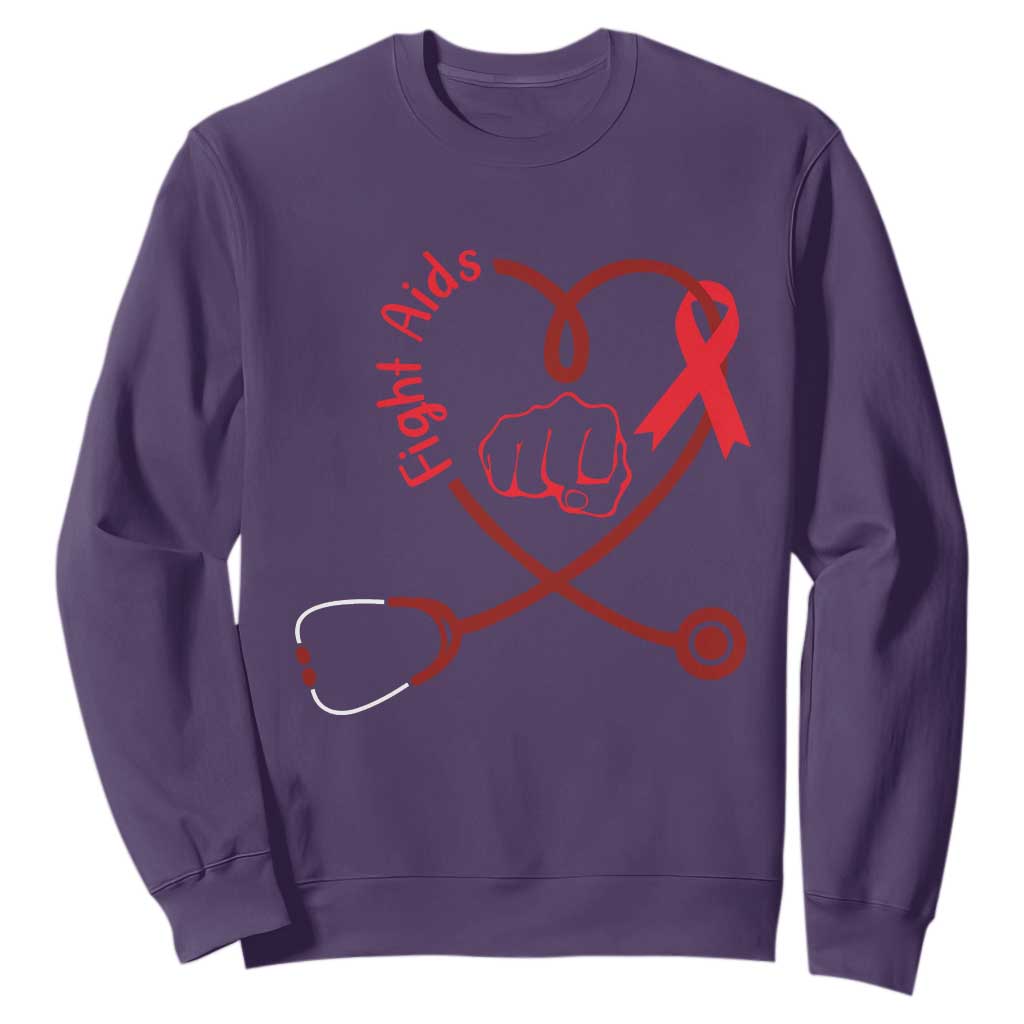 Fight AIDS Nurse Sweatshirt Red Ribbon HIV Awareness Gift TS12 Purple Print Your Wear
