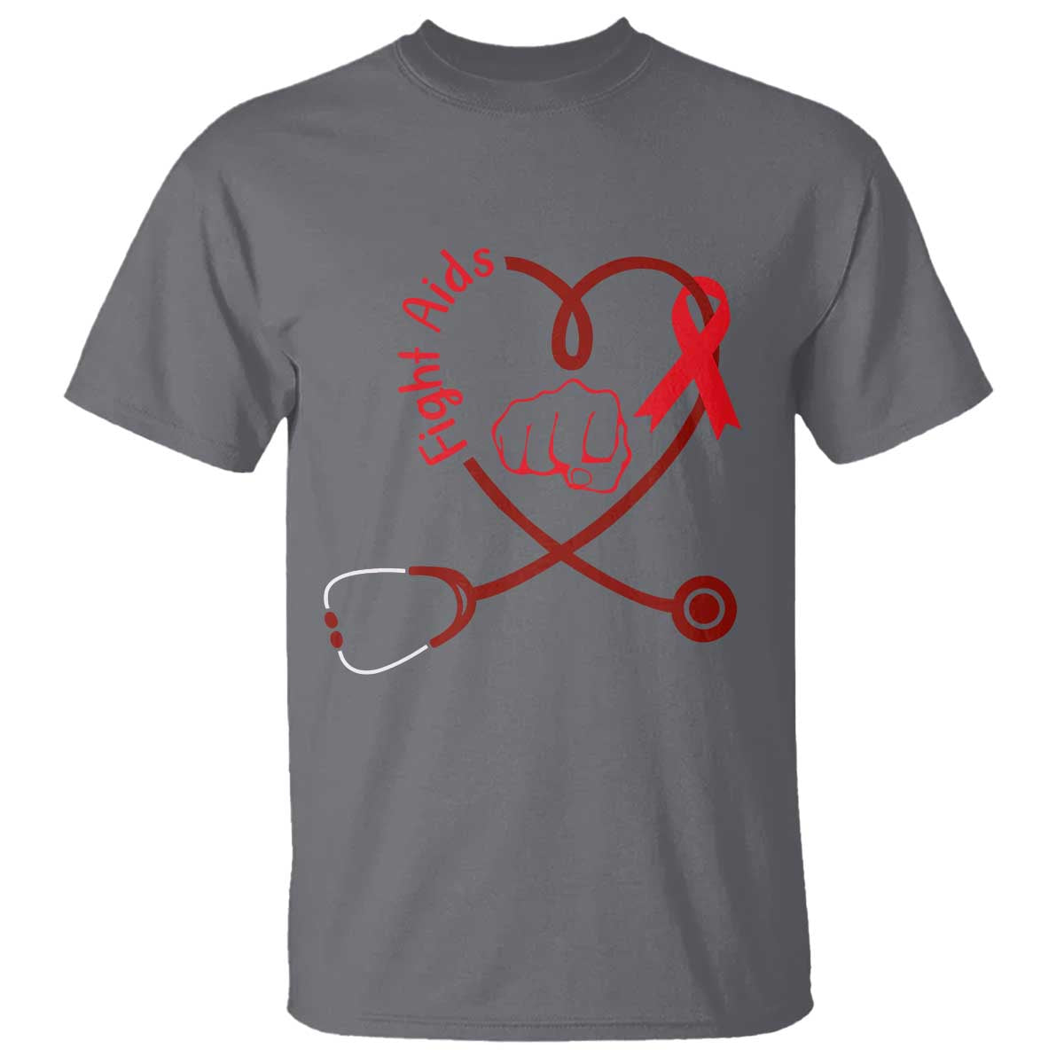 Fight AIDS Nurse T Shirt Red Ribbon HIV Awareness Gift TS12 Charcoal Print Your Wear