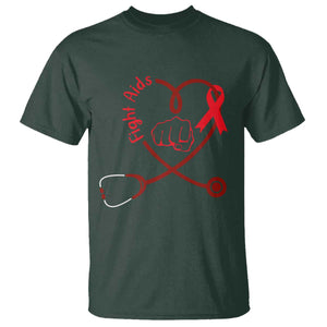 Fight AIDS Nurse T Shirt Red Ribbon HIV Awareness Gift TS12 Dark Forest Green Print Your Wear