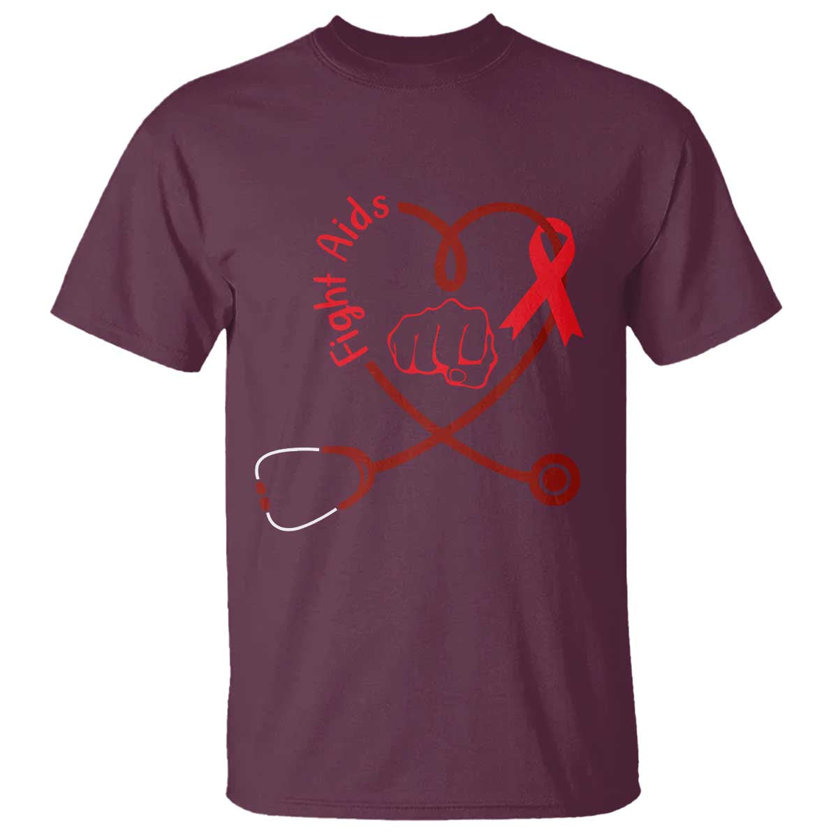 Fight AIDS Nurse T Shirt Red Ribbon HIV Awareness Gift TS12 Maroon Print Your Wear