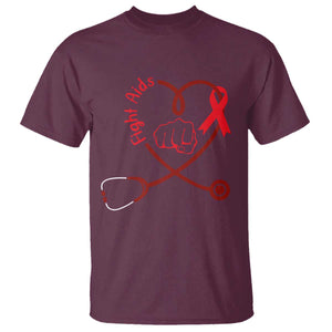 Fight AIDS Nurse T Shirt Red Ribbon HIV Awareness Gift TS12 Maroon Print Your Wear