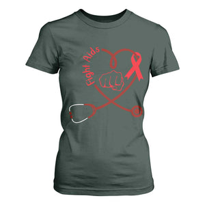 Fight AIDS Nurse T Shirt For Women Red Ribbon HIV Awareness Gift TS12 Dark Forest Green Print Your Wear