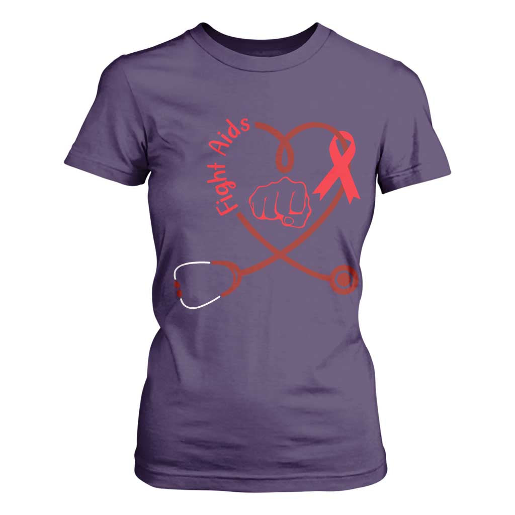 Fight AIDS Nurse T Shirt For Women Red Ribbon HIV Awareness Gift TS12 Purple Print Your Wear