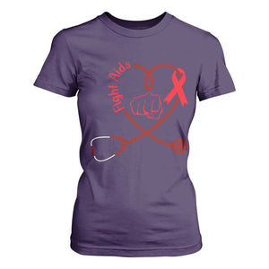 Fight AIDS Nurse T Shirt For Women Red Ribbon HIV Awareness Gift TS12 Purple Print Your Wear