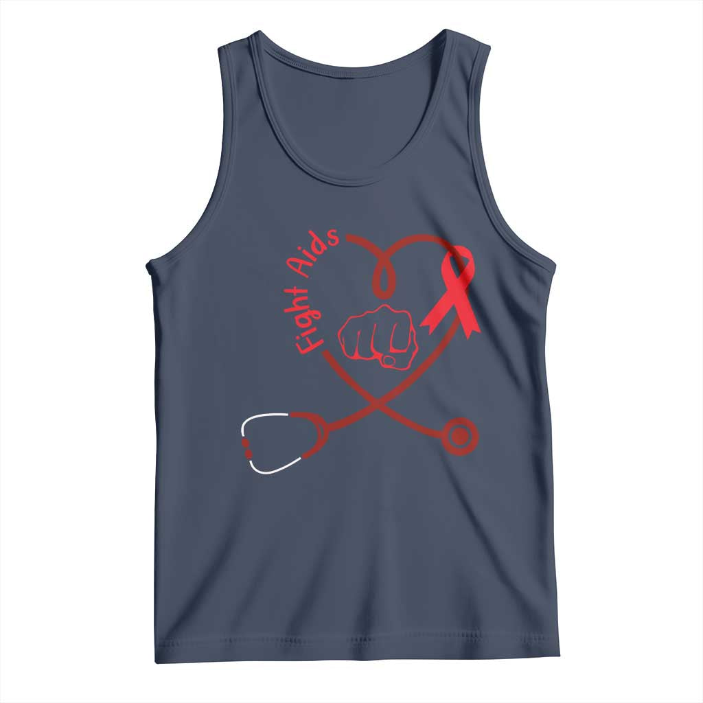 Fight AIDS Nurse Tank Top Red Ribbon HIV Awareness Gift TS12 Navy Print Your Wear