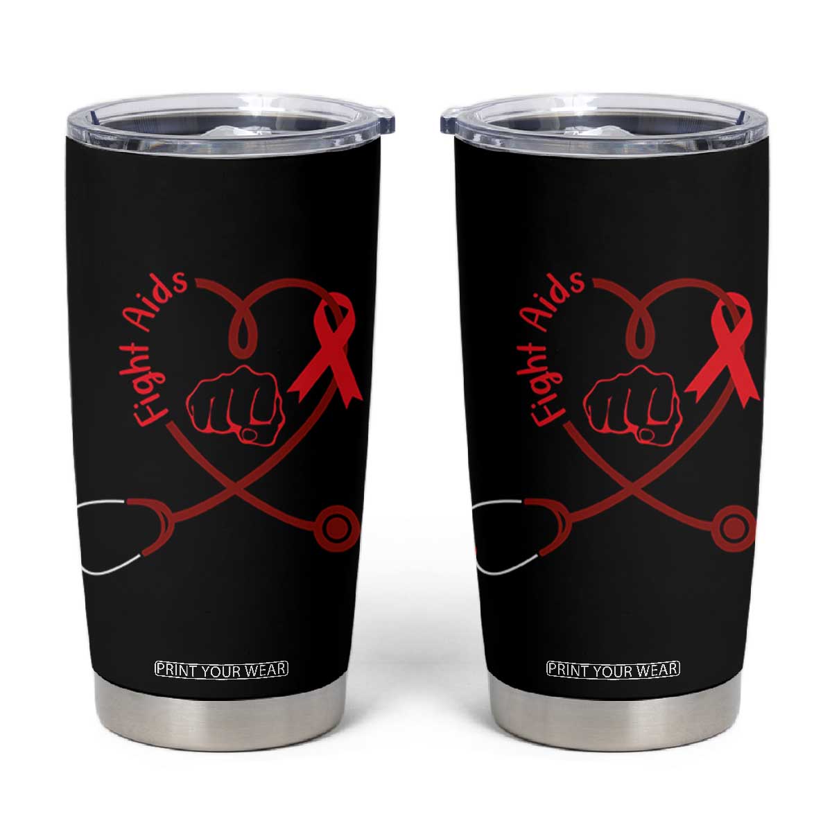 Fight AIDS Nurse Tumbler Cup Red Ribbon HIV Awareness Gift TS12 Black Print Your Wear