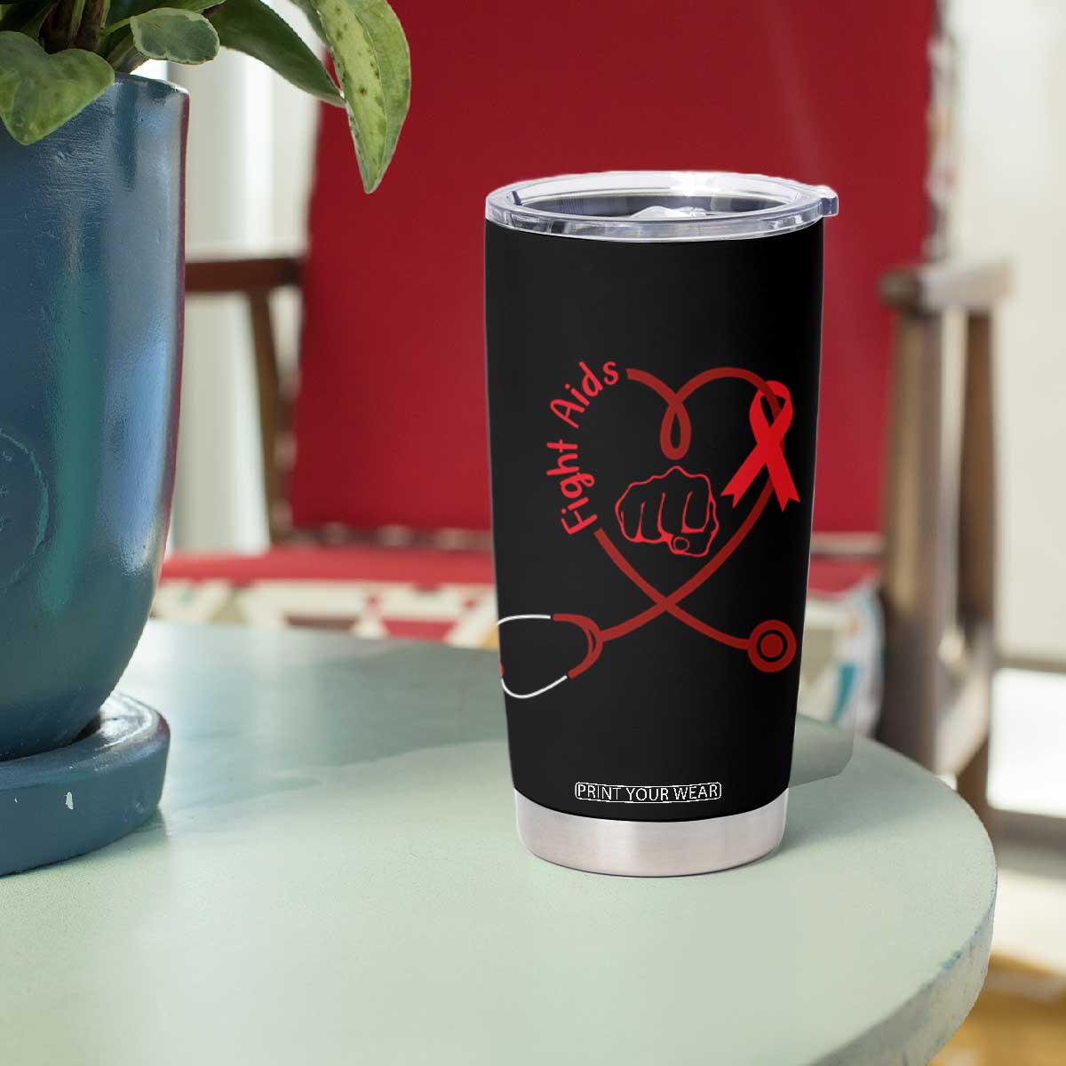 Fight AIDS Nurse Tumbler Cup Red Ribbon HIV Awareness Gift TS12 Print Your Wear