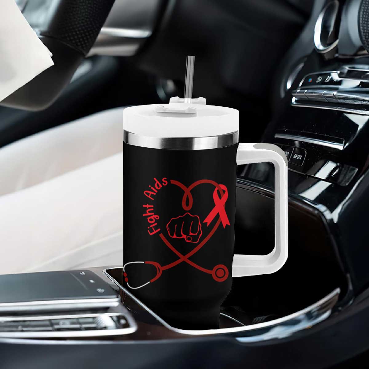 Fight AIDS Nurse Tumbler With Handle Red Ribbon HIV Awareness Gift TS12 Print Your Wear