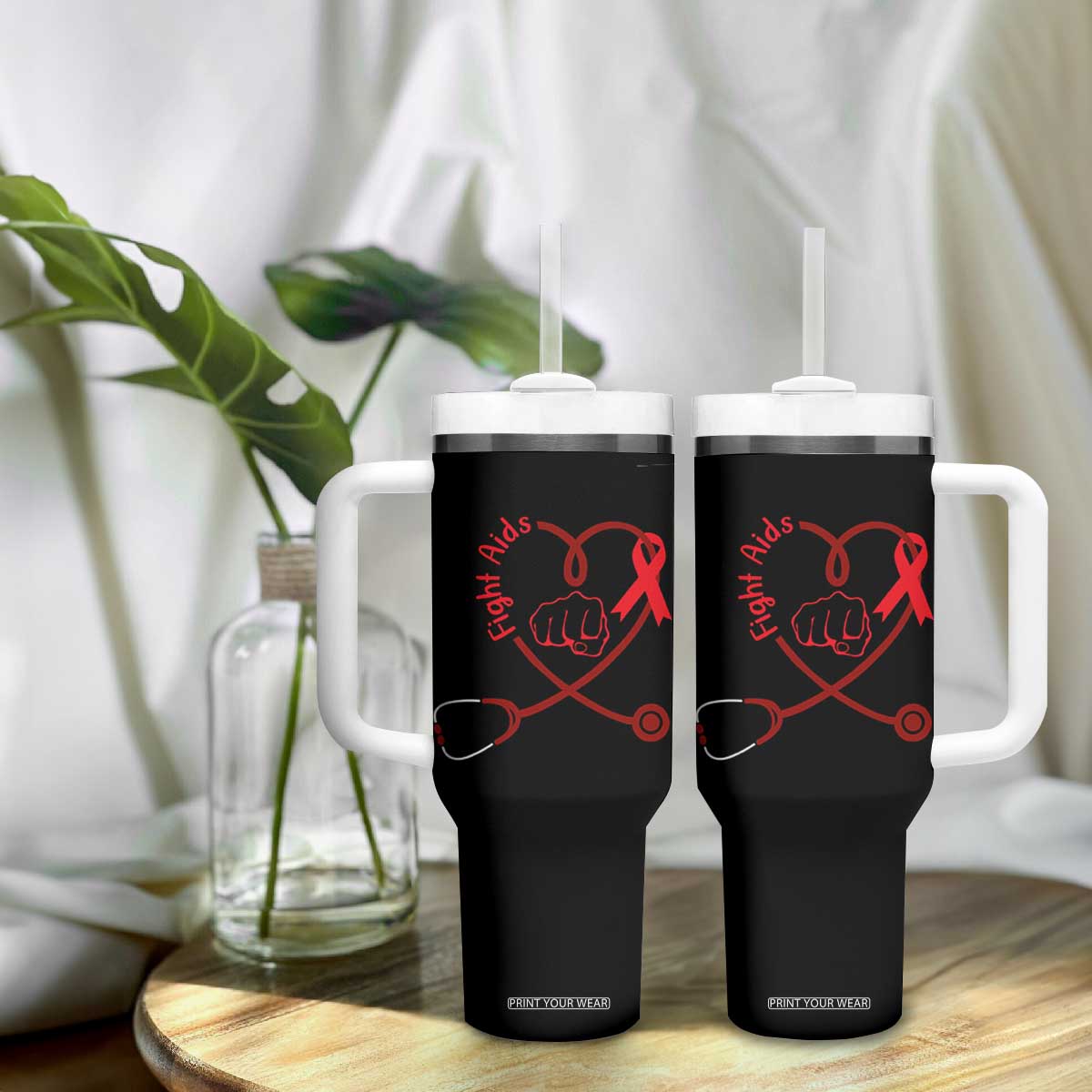 Fight AIDS Nurse Tumbler With Handle Red Ribbon HIV Awareness Gift TS12 Print Your Wear