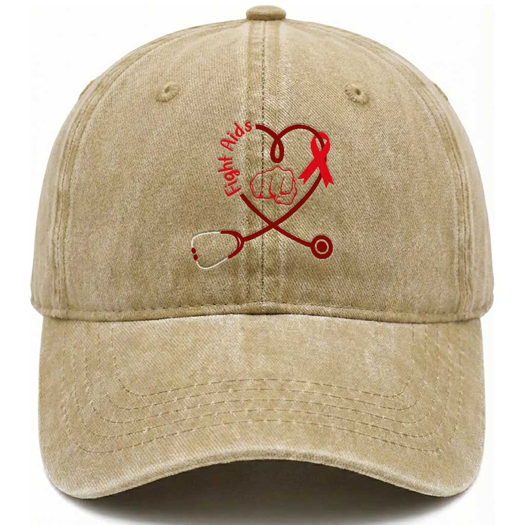 Fight AIDS Nurse Washed Cotton Baseball Cap Red Ribbon HIV Awareness Gift TS12 Print Your Wear
