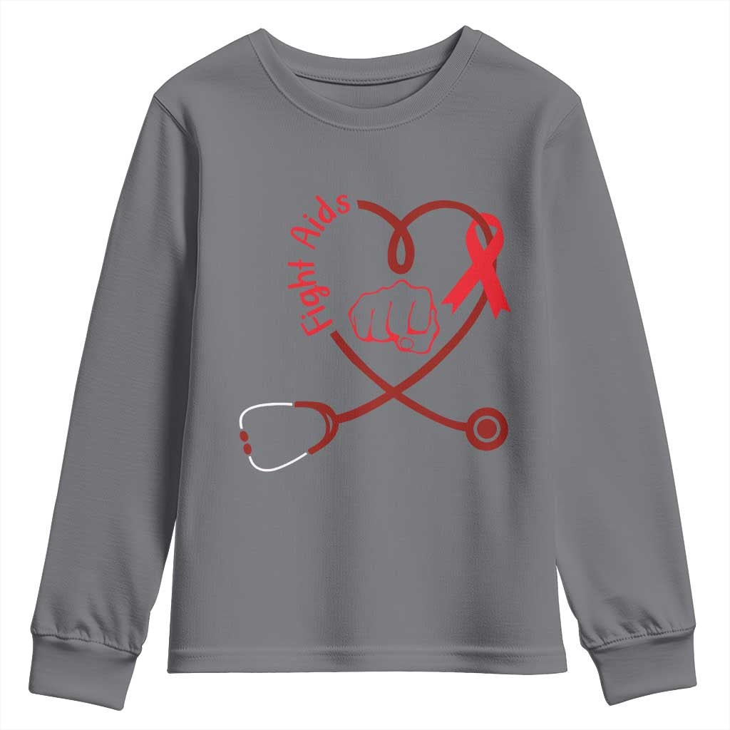 Fight AIDS Nurse Youth Sweatshirt Red Ribbon HIV Awareness Gift TS12 Charcoal Print Your Wear