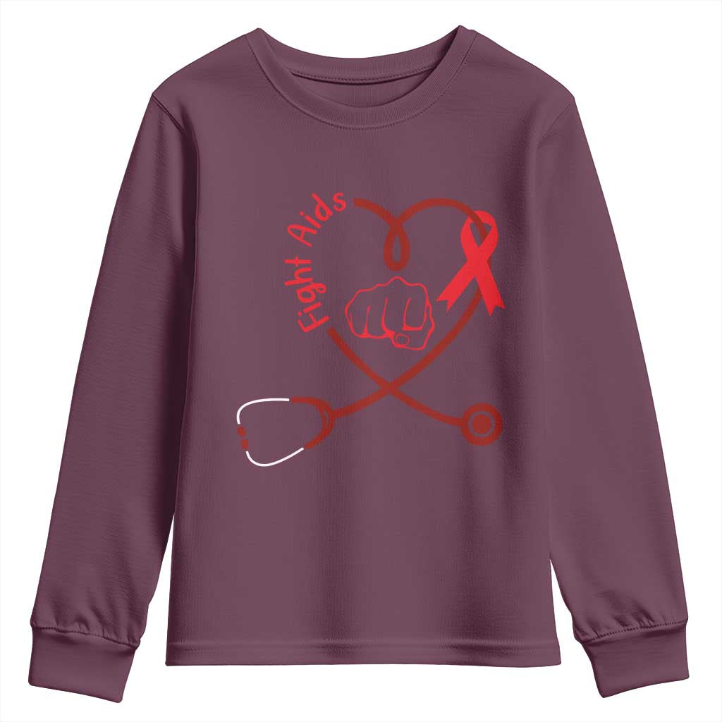 Fight AIDS Nurse Youth Sweatshirt Red Ribbon HIV Awareness Gift TS12 Maroon Print Your Wear