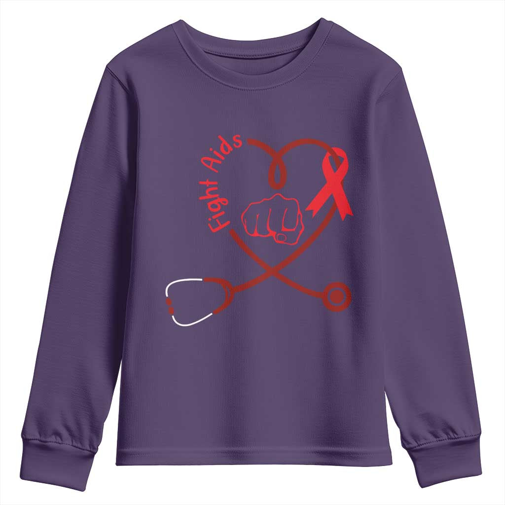 Fight AIDS Nurse Youth Sweatshirt Red Ribbon HIV Awareness Gift TS12 Purple Print Your Wear