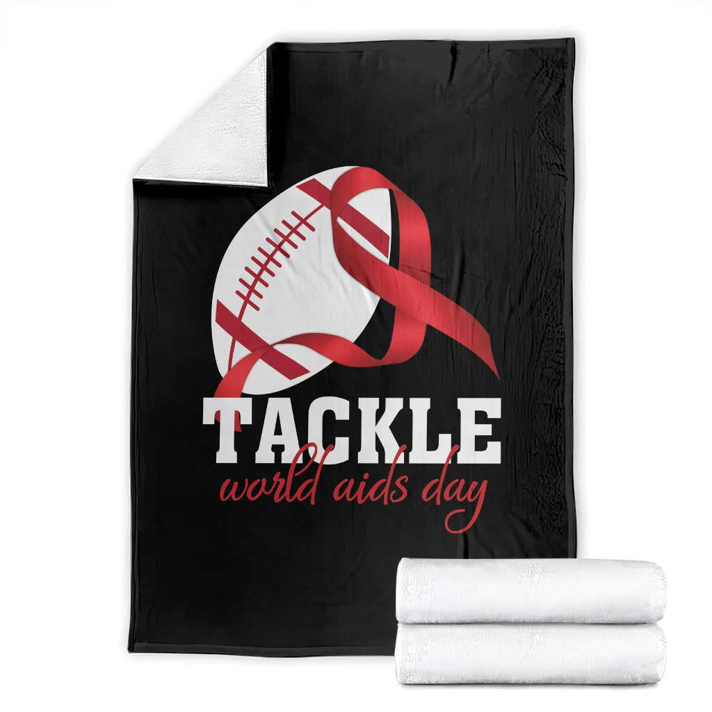 Tackle World AIDS Day Throw Blanket Red Ribbon Football Awareness Gift TS12 Black Print Your Wear