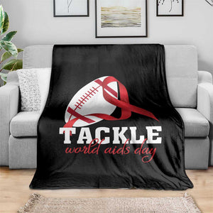 Tackle World AIDS Day Throw Blanket Red Ribbon Football Awareness Gift TS12 Print Your Wear