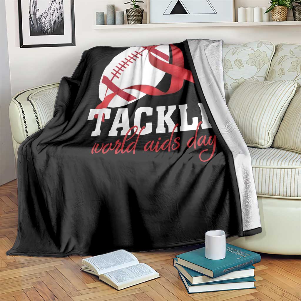 Tackle World AIDS Day Throw Blanket Red Ribbon Football Awareness Gift TS12 Print Your Wear