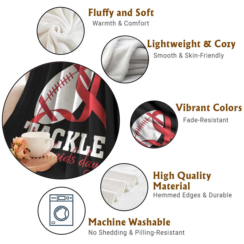 Tackle World AIDS Day Throw Blanket Red Ribbon Football Awareness Gift TS12 Print Your Wear