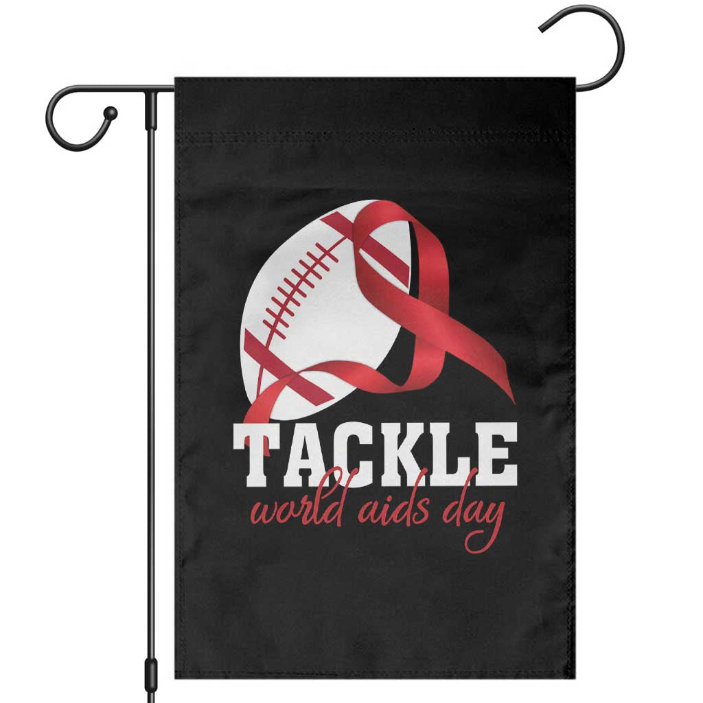 Tackle World AIDS Day Garden Flag Red Ribbon Football Awareness Gift TS12 Black Print Your Wear