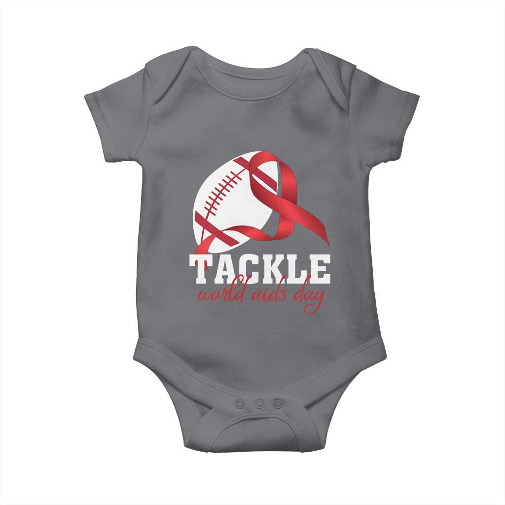 Tackle World AIDS Day Baby Onesie Red Ribbon Football Awareness Gift TS12 Charcoal Print Your Wear